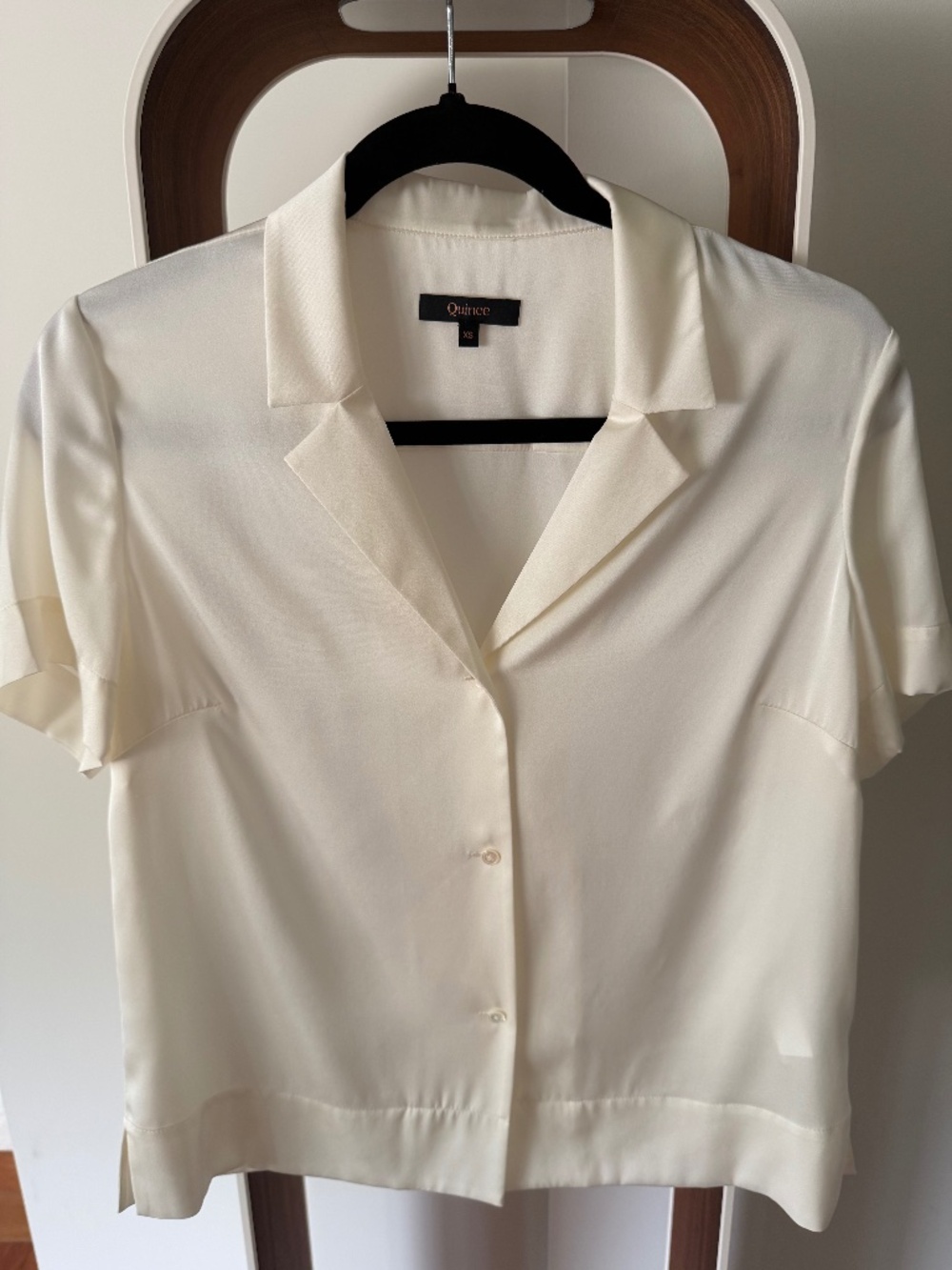 Quince Ivory Washable Stretch Silk Short Sleeve Blouse XS